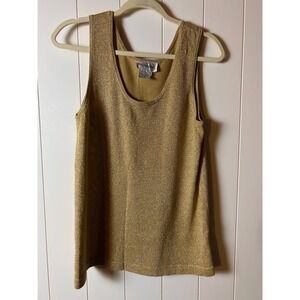 Sadimara Vintage Gold Metallic Knit Tank Top Sleeveless Scoop Neck Shell Large